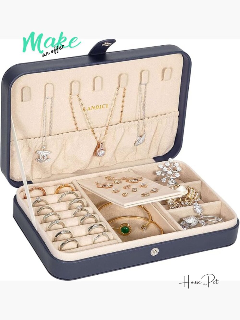 Small PU Leather Travel Jewelry Box with Ring/Necklace Organizer